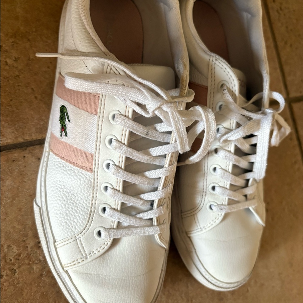 Lacoste White Sneakers with Light Pink Accents - Picture 2 of 7